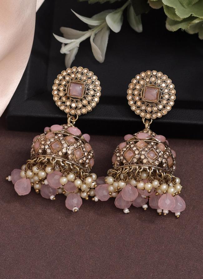     Pink Party Wear Kundan Earrings 